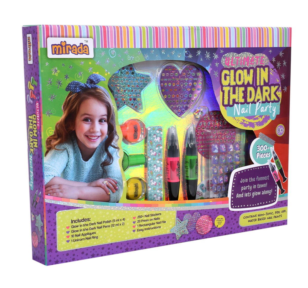 Mirada Ultimate Glow Nail Party Nail Art Kit for Girl, 6Y+, Multicolour