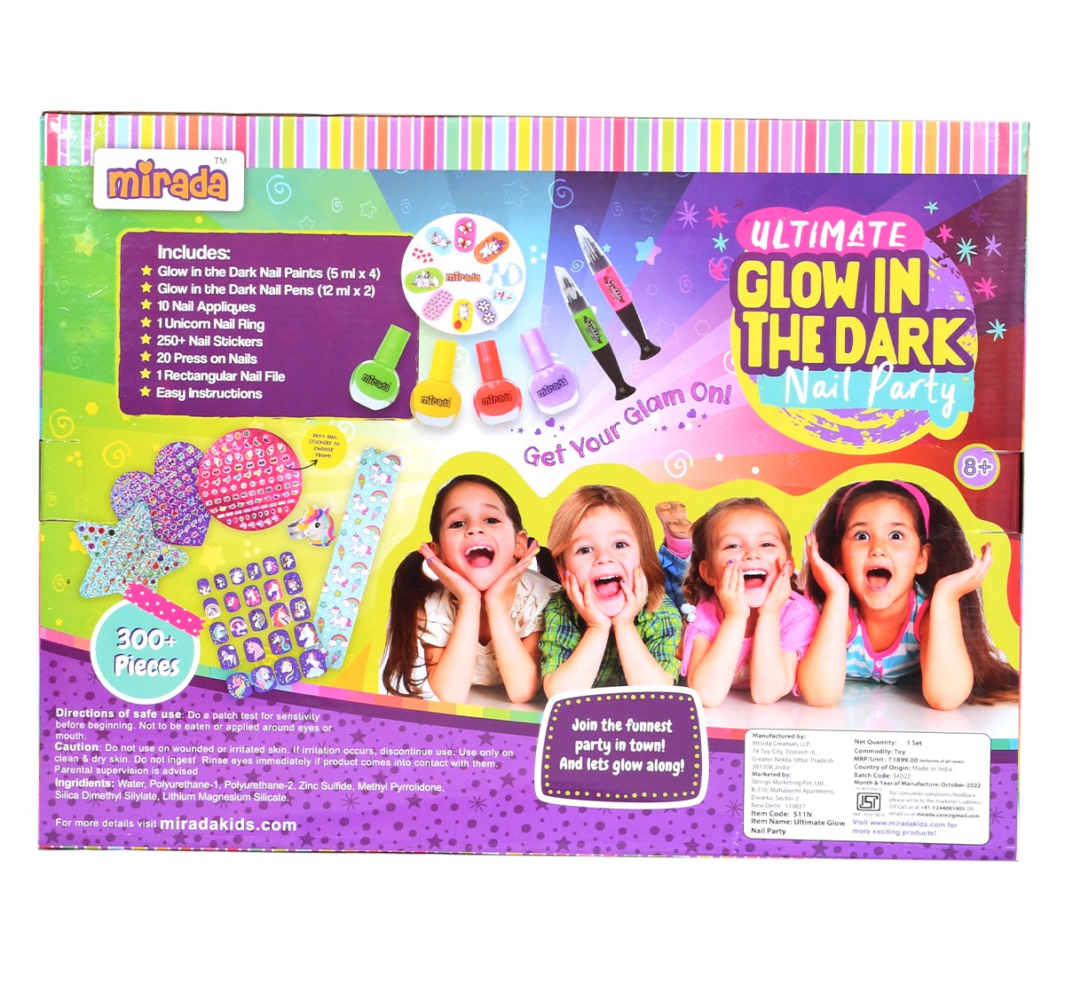 Mirada Ultimate Glow Nail Party Nail Art Kit for Girl, 6Y+, Multicolour