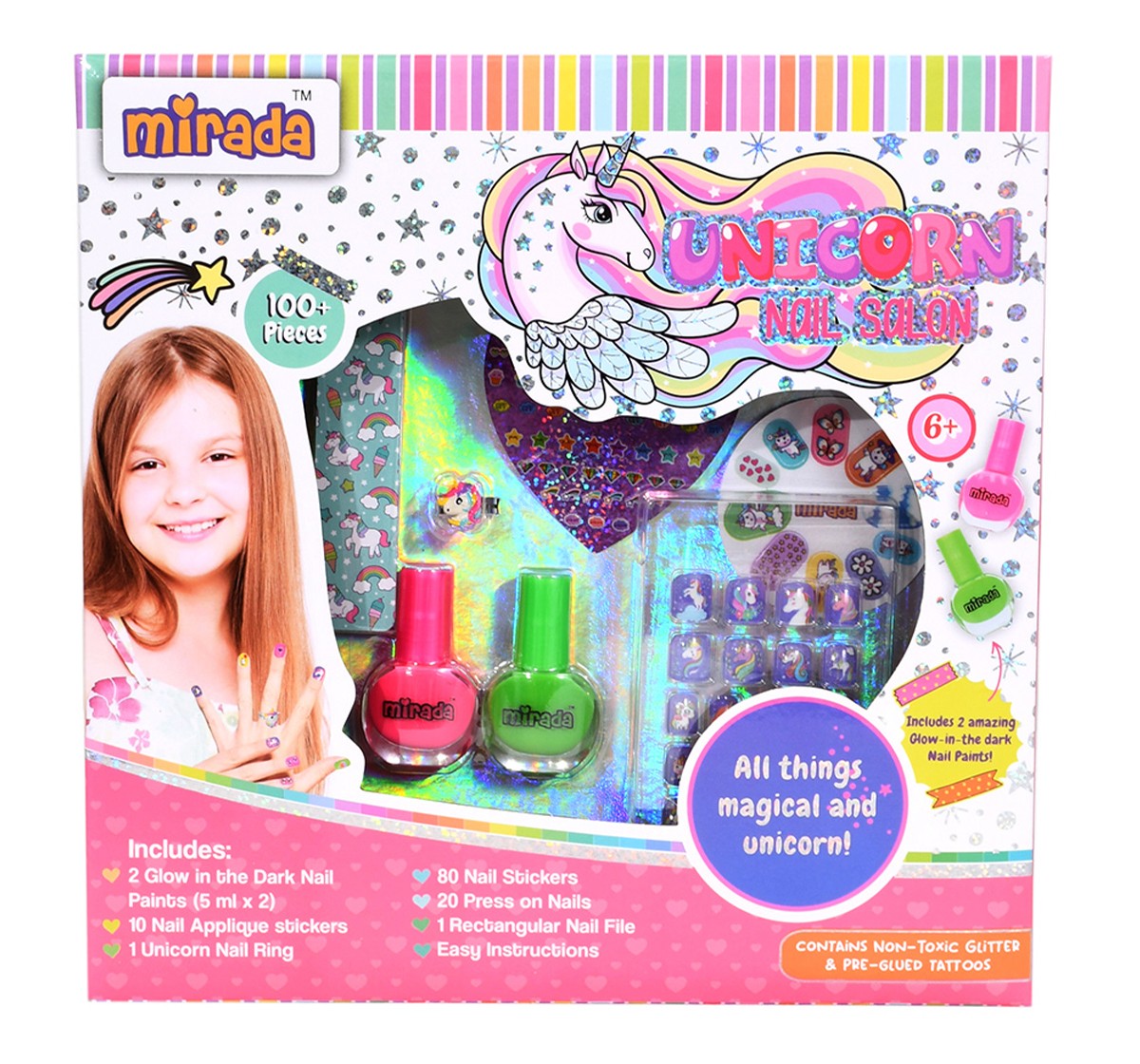 Mirada Unicorn Nail Salon Nail Art Kit for Girl, 6Y+, Multicolour