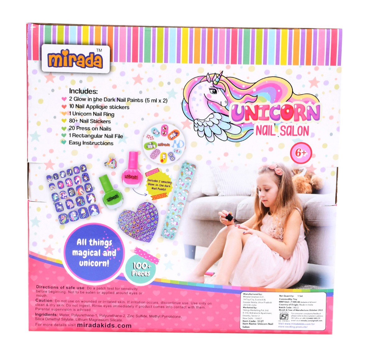 Mirada Unicorn Nail Salon Nail Art Kit for Girl, 6Y+, Multicolour