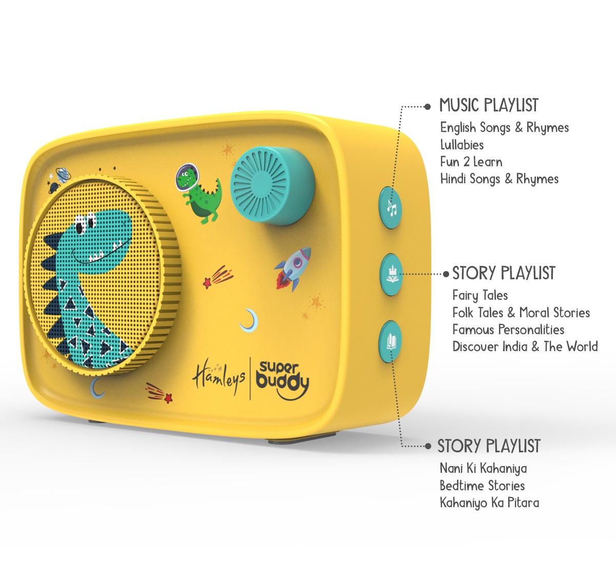 Super Buddy Curio Dino S11 Speaker with 900+ stories, rhymes & songs with Voice Recording, Bluetooth, Content Upgrade & up to 20+ hrs of playtime