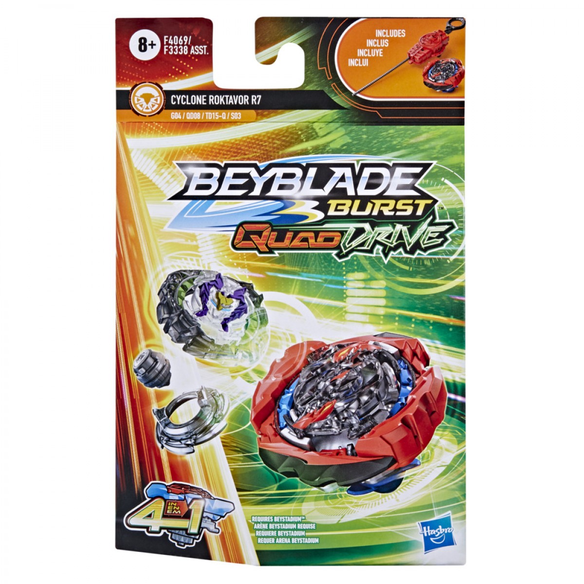 Beyblade Burst Quaddrive Cyclone Roktavor R7 Spinning Top Starter Pack, 8Yrs+