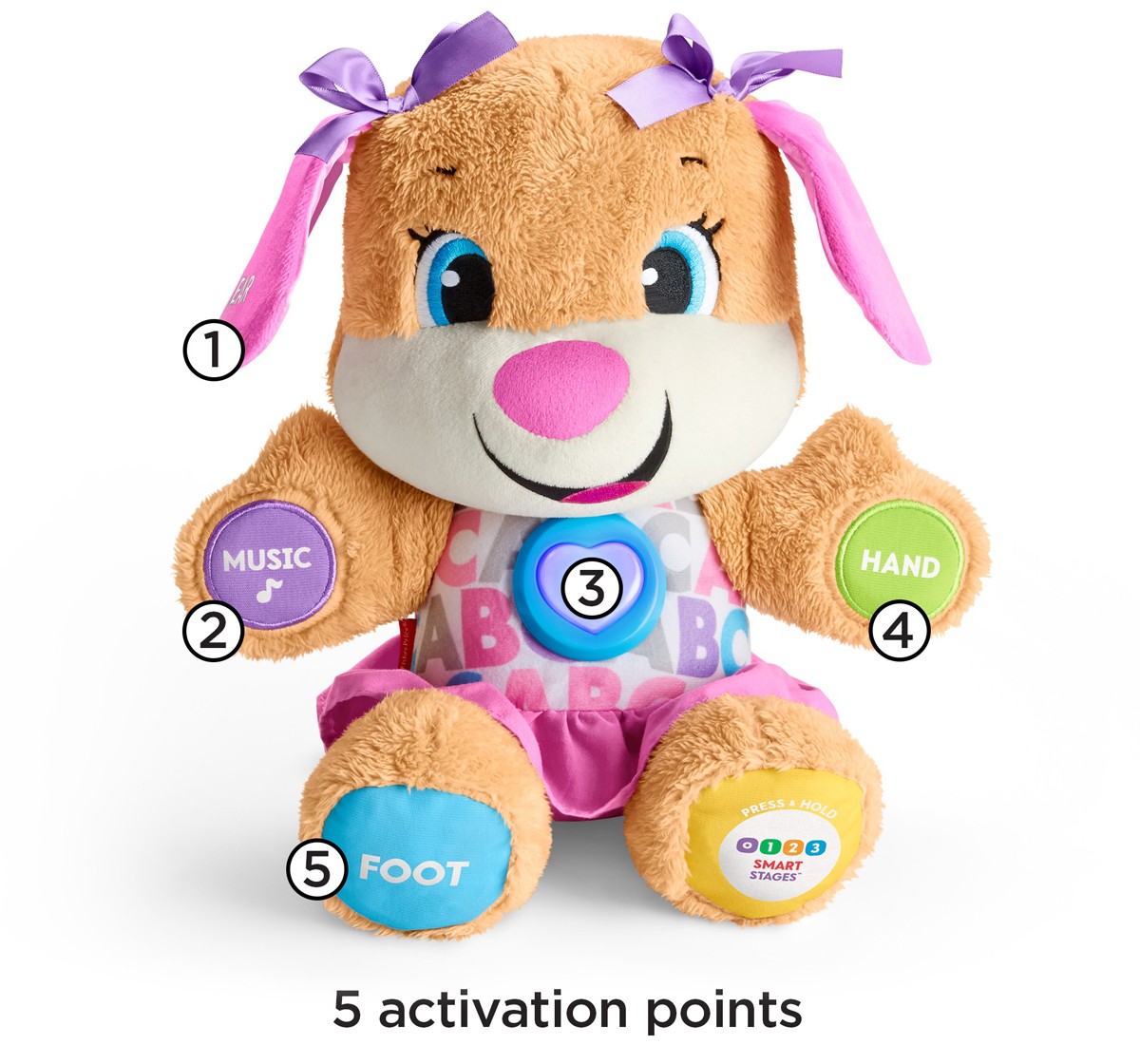 Fisher-Price Plush Dog Baby Toy With Lights Music And Smart Stages Learning Content, 0Y+, Multicolour