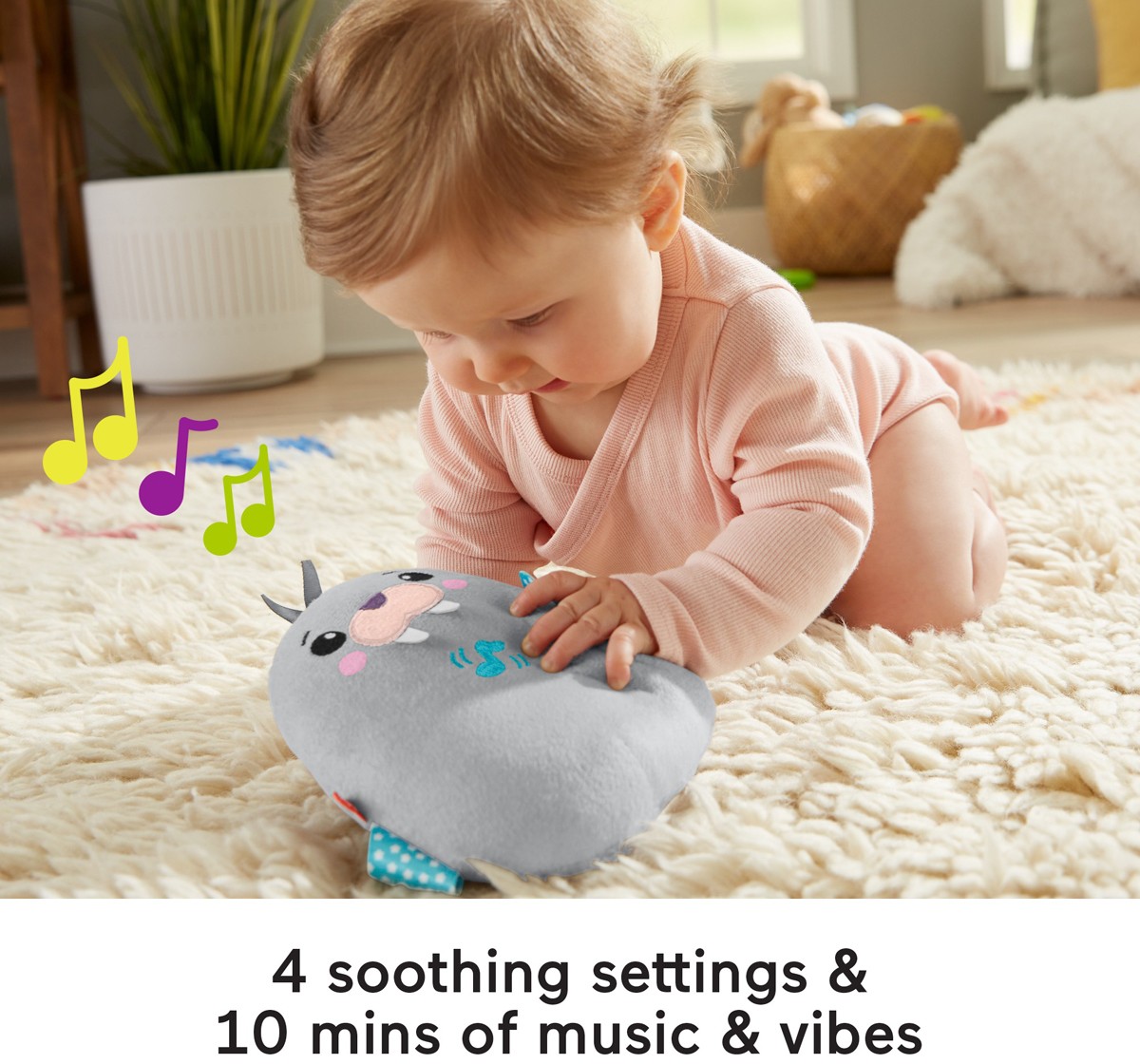 Fisher-Price Chill Vibes Walrus Soother, Take-Along Musical Plush Toy With Calming Vibrations For Infants, 0Y+, Grey