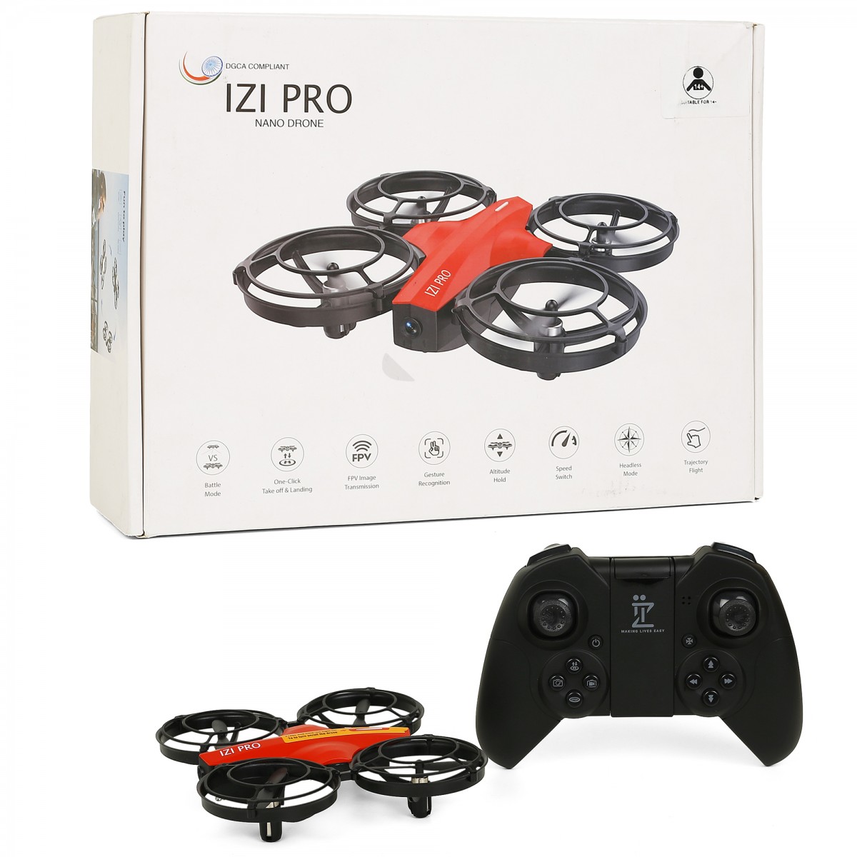 IZI PRO Nano Drone 720P HD Camera 2 Batteries with Battle Mode, One-Key Start, Altitude Hold, 360° Flip, Gesture Control, 10 Minutes Fly Time, Portable Mini RC Drone for Kids & Beginners, Kids for 14Y+, Red