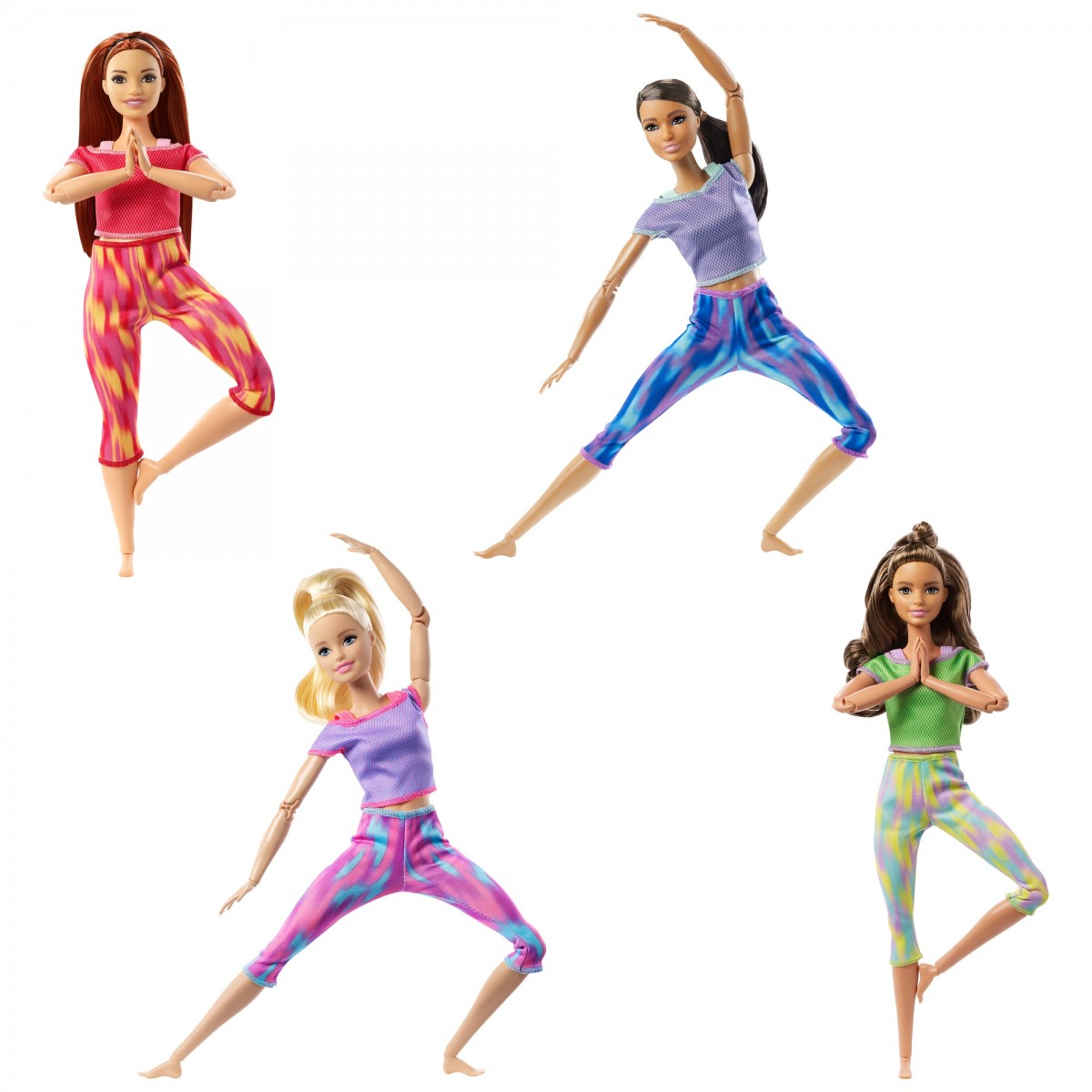 Barbie Made to Move, Yoga Barbie Dolls for Kids, , Set of 4, 3Y+, Multicolour, Assorted