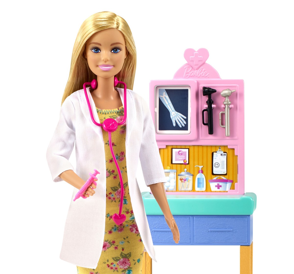 Barbie Baby Doctor Playset with Blonde Doll, Infant Doll, Stethoscope, Injection, Baby Bottle, Kids for 3Y+, Multicolour