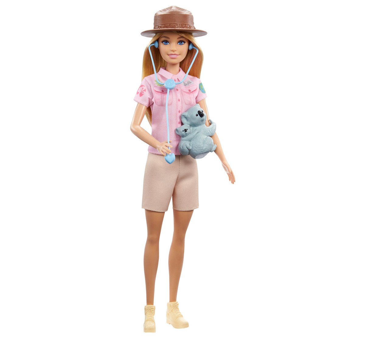 Barbie Zoologist Doll, Role-Play Clothing & Accessories Koala & Baby Figure, Feeding Bottle, Stethoscope, Binoculars & Clipboard, Kids for 3Y+, Multicolour