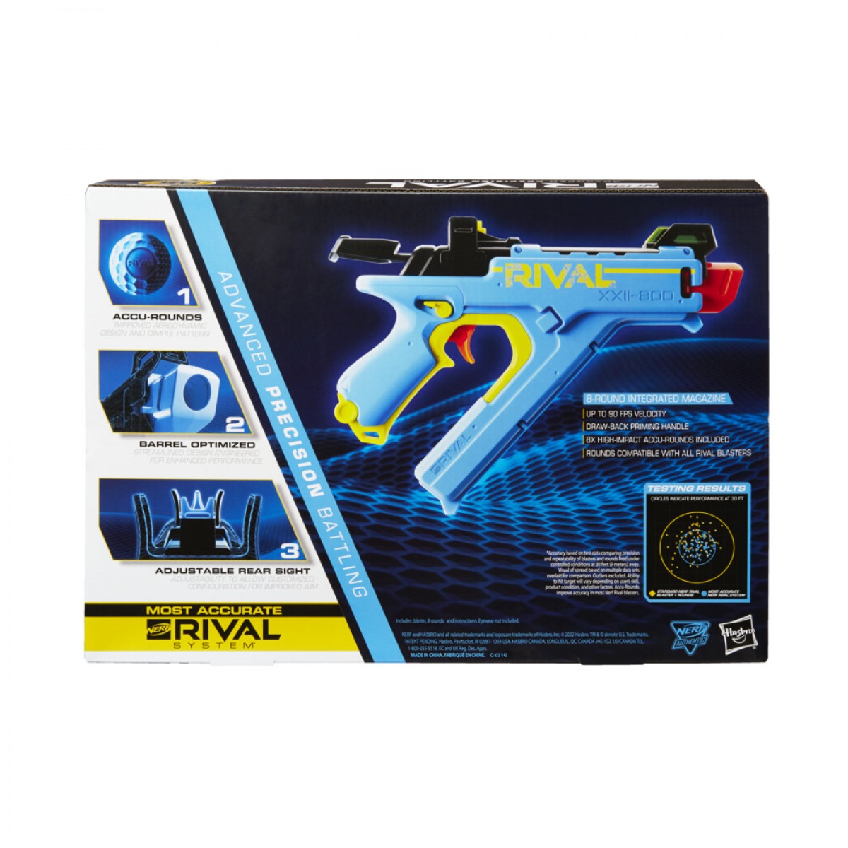 Nerf Rival Vision Xxii-800 Blaster, Most Accurate Nerf Rival System, Adjustable Sight, Integrated Magazine, 8 Nerf Rival Accu-Rounds, 14Yrs+, Multicolour