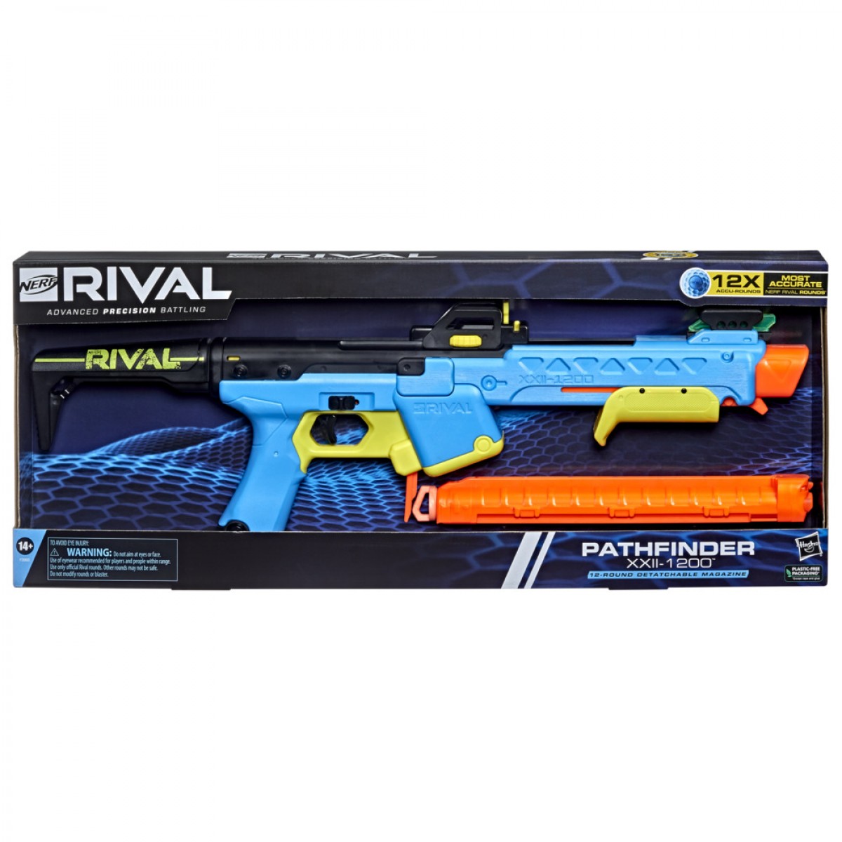 Nerf Rival Pathfinder Xxii-1200 Blaster, Most Accurate Nerf Rival System, Adjustable Sight, 12-Round Magazine, 12 Nerf Rival Accu-Rounds, 14Yrs+, Multicolour