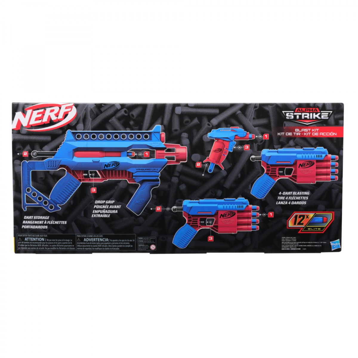 Nerf Alpha Strike Blast Kit Dart-Blasting Multi-Pack, Includes 4 Blasters And 12 Official Nerf Elite Darts, 8Yrs+, Multicolour