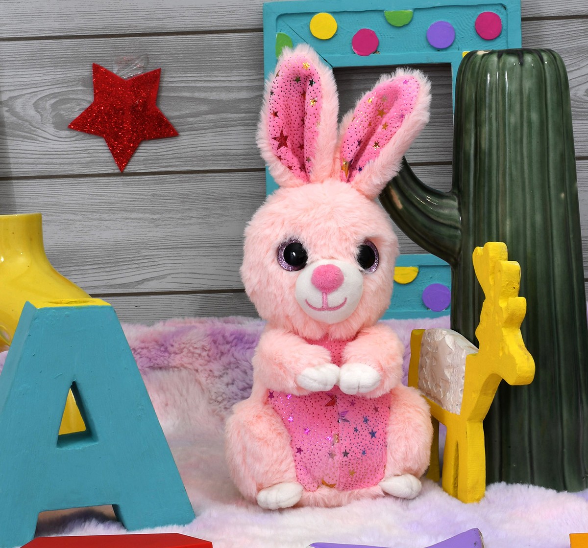 Mirada 18cm Pink foil Glitter Eye Bunny Soft Toy, 18cm, 3Y+, Pink