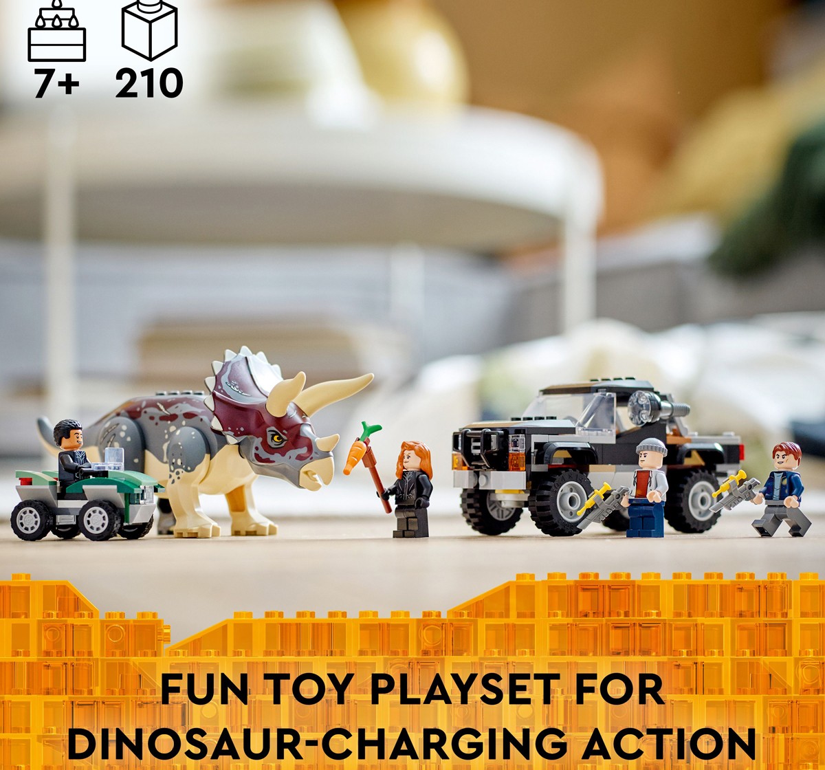 LEGO Jurassic World Triceratops Dinosaur Pickup Truck Ambush 76950 210 Pieces Multicolour 7Y+
