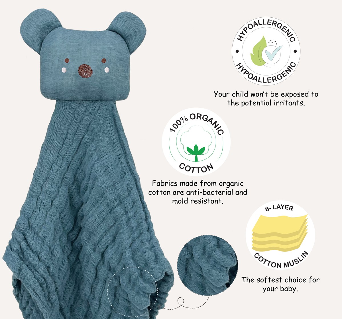 Abracadabra Organics Collectible Security Blanket with Cuddle Toy 0Y+ Blue