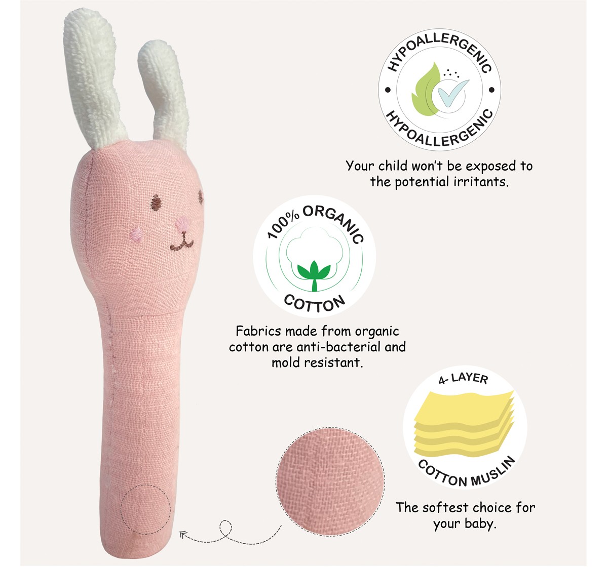 Abracadabra Organics Collectible Face Rattle 0Y+ Pink