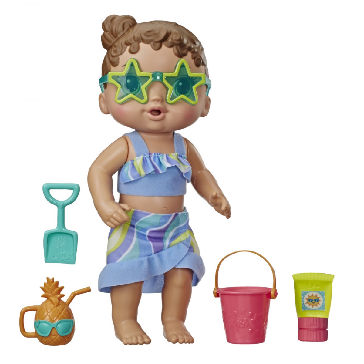 Baby Alive Sun 'N Sand Baby Brown Hair Doll With Beach Outfit And 5 Accessories, Toy For Kids Ages 3 Years Old And Up