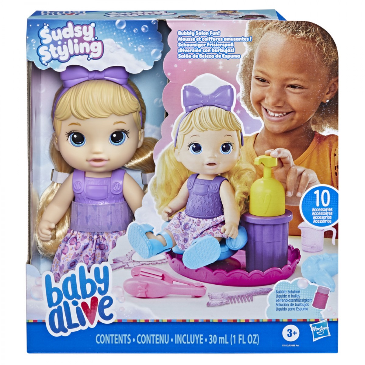 Baby Alive Sudsy Styling Doll, 12 Inch, 3Yrs+