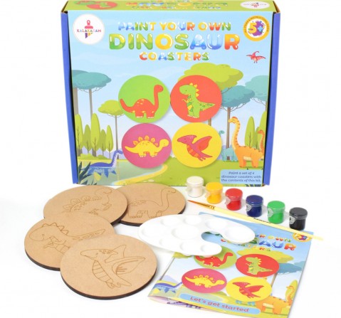 Kalakaram Paint Your Own Dinosaur Coaster DIY Kit for Kids, Fun & Educational Paint Activity for Kids, Hobby and Craft Kit, 5Y+, Multicolour