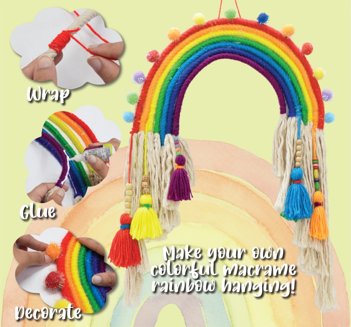 Kalakaram Make Your Own Macrame Rainbow Kit, DIY Room Decor Kit for Girls, Art & Craft Kit, Birthday Gift for Kids, Rainbow Home Decor Kit for Girls, 8Y+, Multicolour