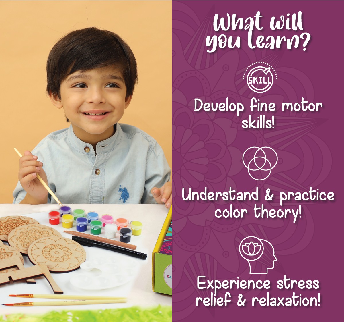 Kalakaram Mandala Art Coasters Painting Kit, DIY Painting Activity Kit for Kids, Paint 6 Beautiful Coaster, Educational and Gifting for Kids, 12Y+, Multicolour