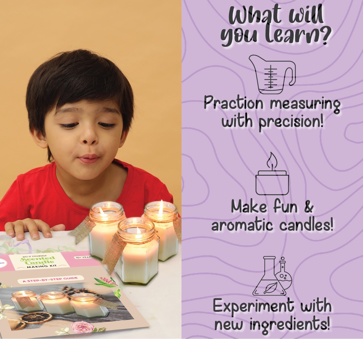 Kalakaram Scented Jar Candle Making Kit, Make 3 Scented Jar Candles from this Kit, Kids and Adults DIY Kit, Gift For Kids, 10Y+, Multicolour