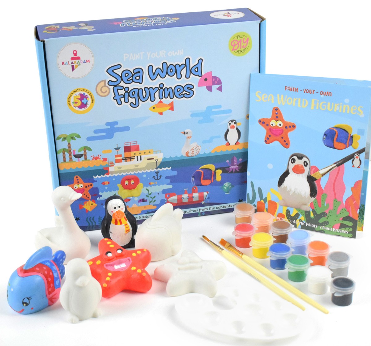 Kalakaram Sea World Figurine Painting Kit, Paint 5 Sea World Animals with this Kit, Kids Painting Kit, 5Y+, Multicolour