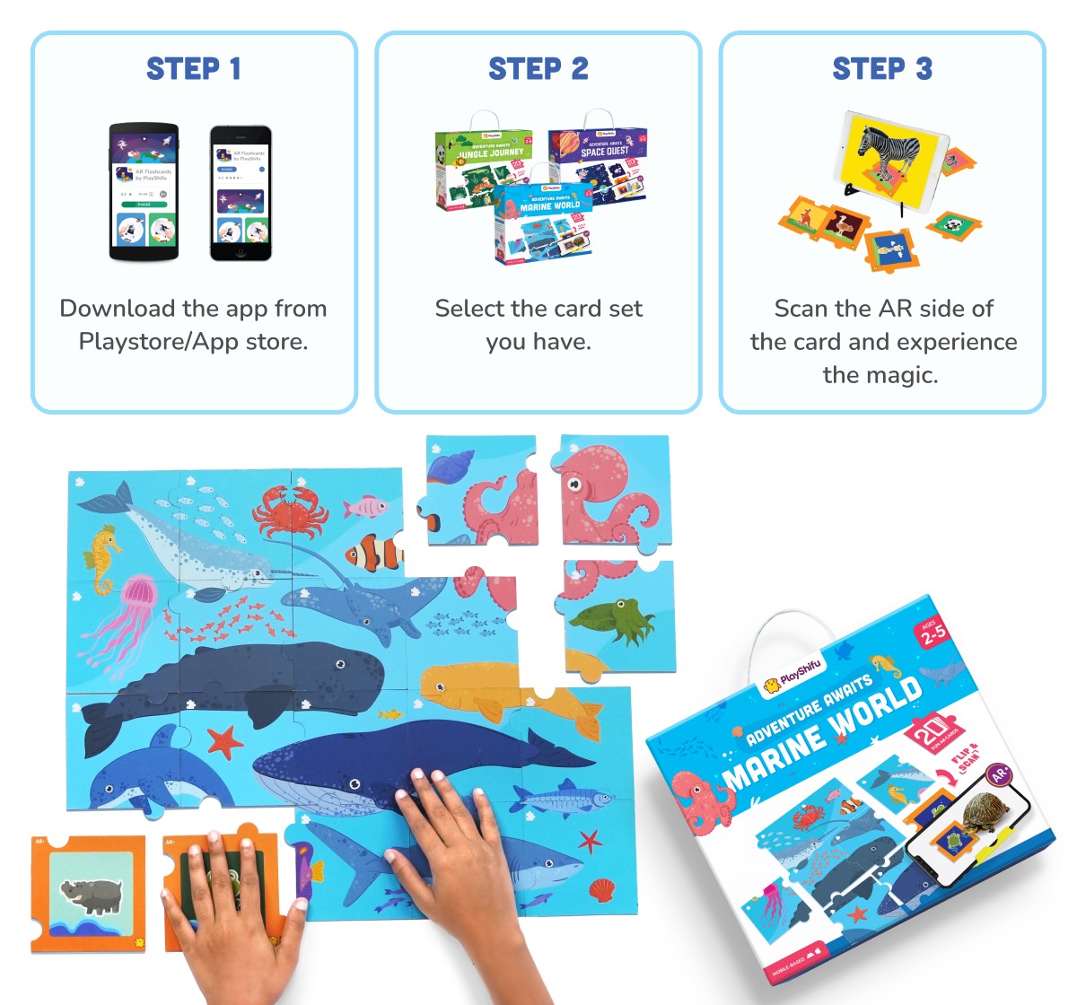 Playshifu Aquatic And Aerial Animals - Sea World Puzzle Flashcards