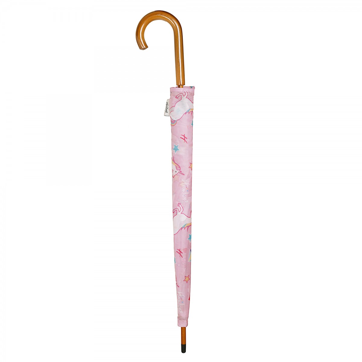 Hamleys London Unicorn Print 28 inches Single Fold Rain Umbrella with Wooden Bend Handle and Auto Open Long Umbrellas, Kids for 5Y+, Pink