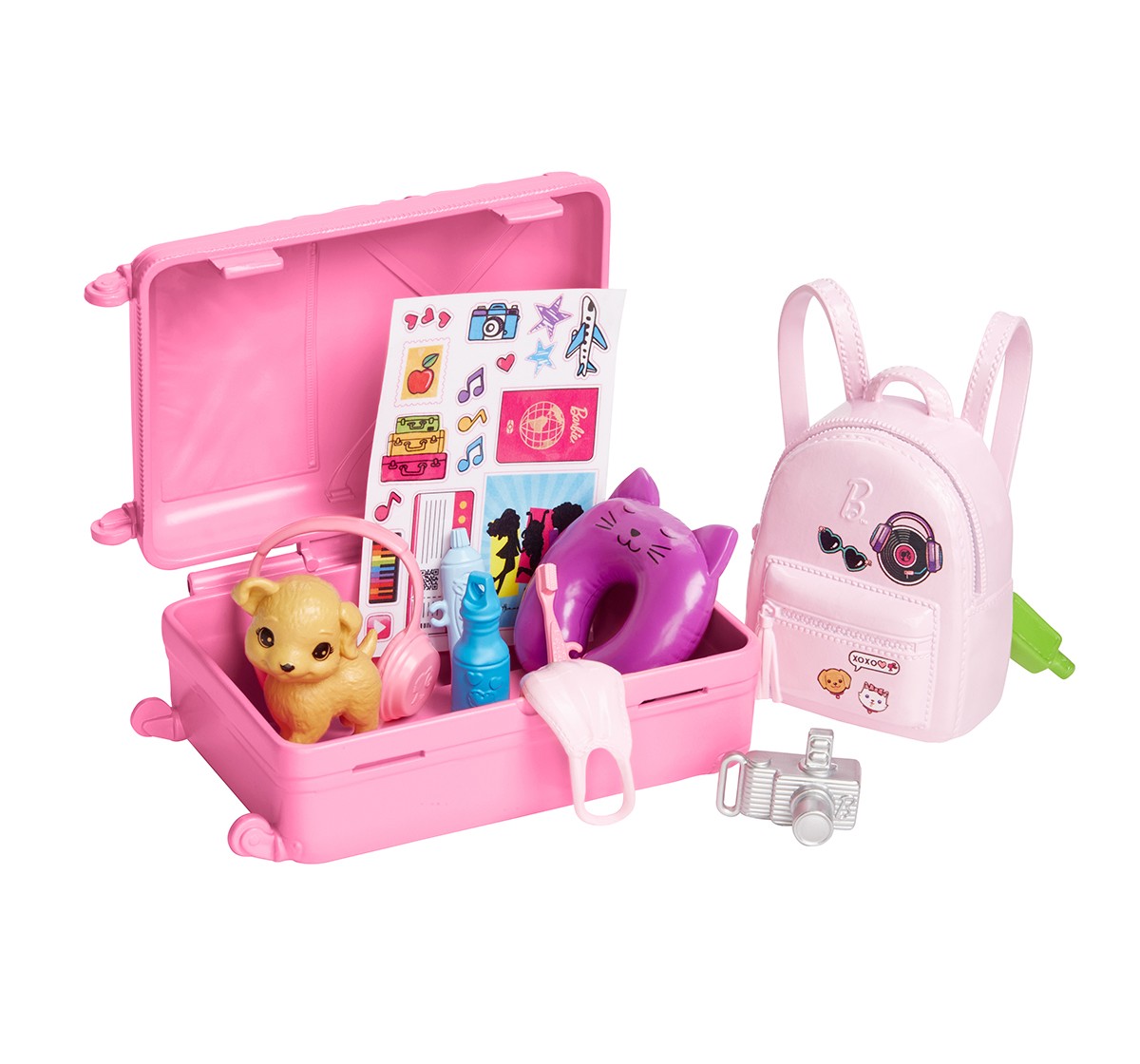 Barbie Doll and Accessories, “Malibu” Travel Set with Puppy and 10+ Pieces Including Working Suitcase, Kids for 3Y+, Multicolour