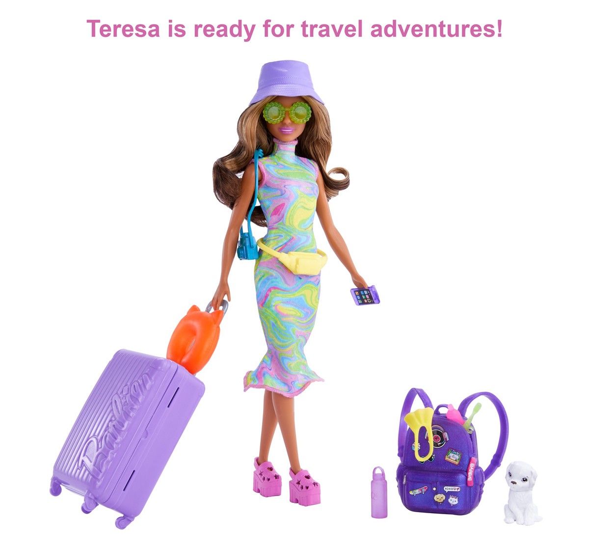 Barbie Holiday Fun Doll, Brown Highlighted Hair, Travel Tote & Hat, Great Gift for Kids 3Y+, Multicolour