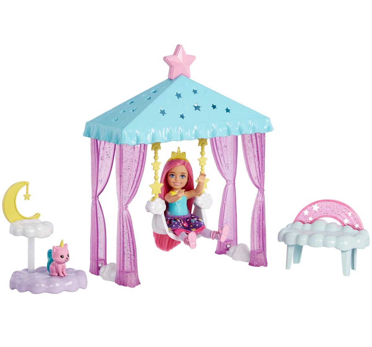 Barbie Dreamtopia Chelsea Small Doll and Accessories Playset with Gazebo Swing Kitten and More Kids for