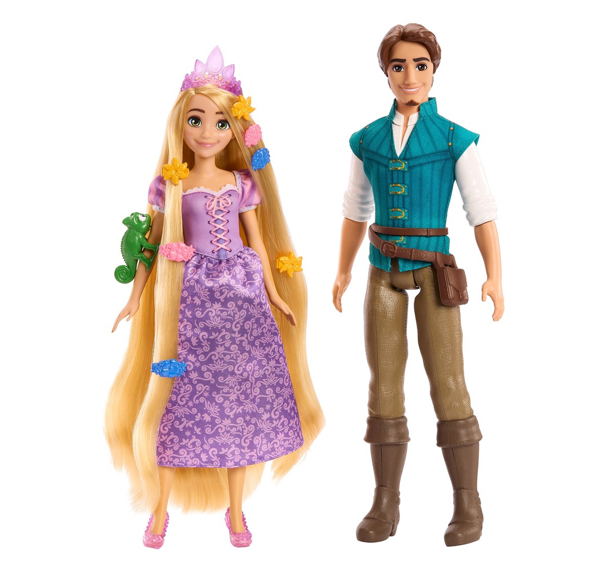 Disney Princess Toys, Rapunzel and Flynn Rider Dolls with Pascal Figure and 9 Hair-Styling Pieces, Inspired by The Movie, Kids for 3Y+, Multicolour