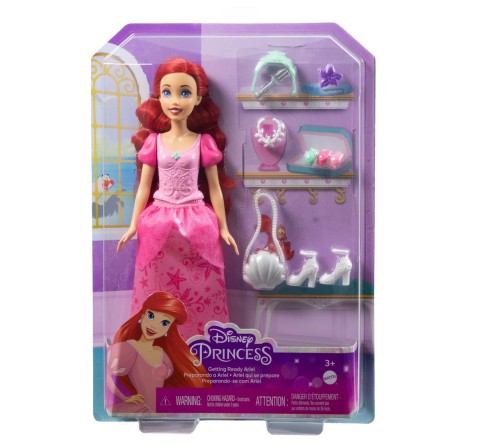 Disney Princess Toys, Ariel Fashion Doll in Signature Pink Dress and 9 Accessories, Inspired by The Movie, Kids for 3Y+, Multicolour