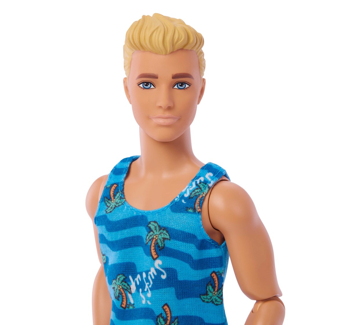 Ken Doll with Surfboard, Poseable Blonde Barbie Ken Beach Doll, Kids for 3Y+, Multicolour