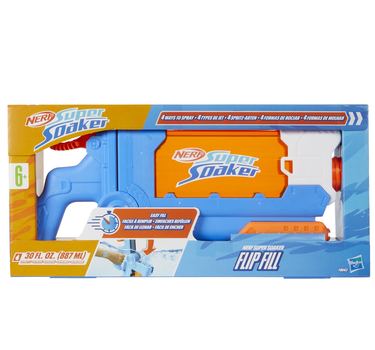 Nerf Super Soaker Flip Fill Water Blaster, 4 Spray Styles, Fast Fill, 30 Fluid Ounce Tank, Water Toys for 6Y+